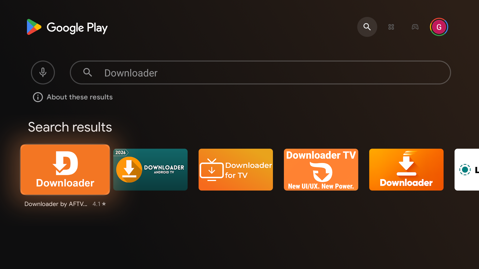Search for Downloader app on Android TV