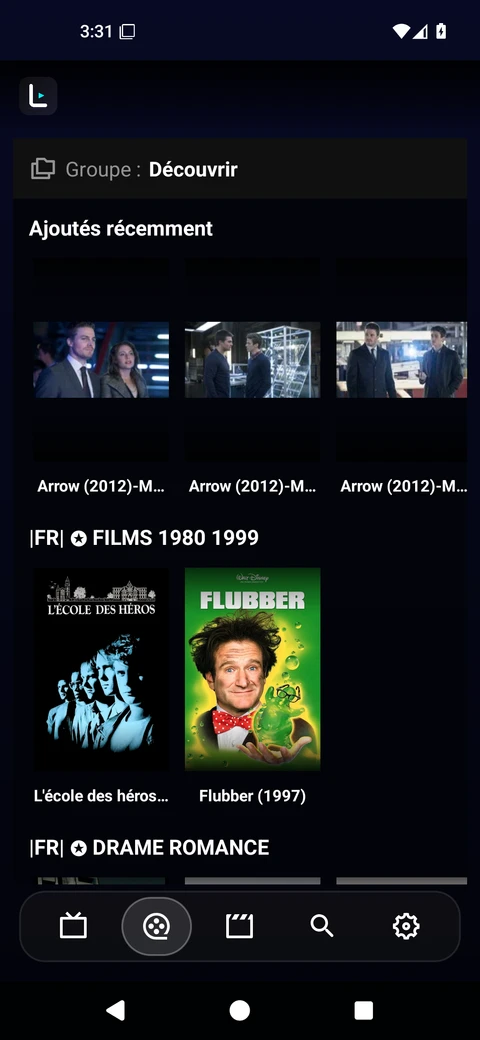 Le catalogue Android après import d’un extrait de playlist, avec ses titres et ses affiches réels