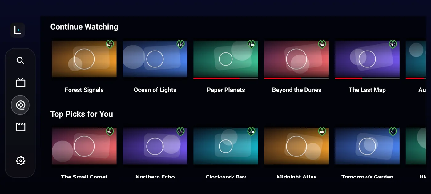 Continue watching and playback progress in LynoTV on an Android phone in landscape
