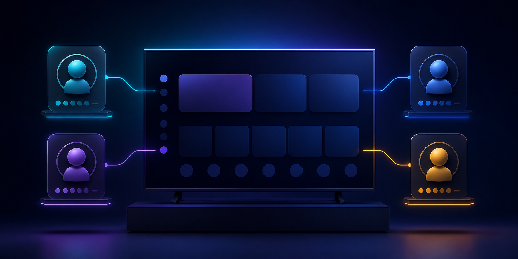 Cuatro perfiles LynoTV independientes en la pantalla de un Android TV